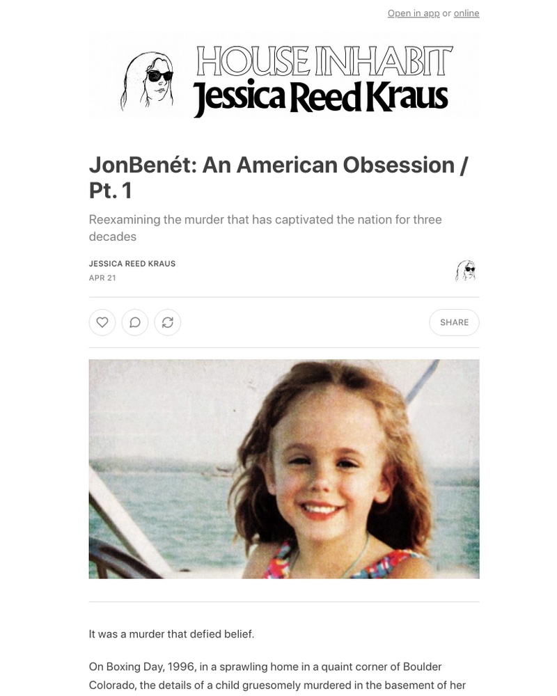 Substack - JonBenét: An American Obsession / Pt. 1