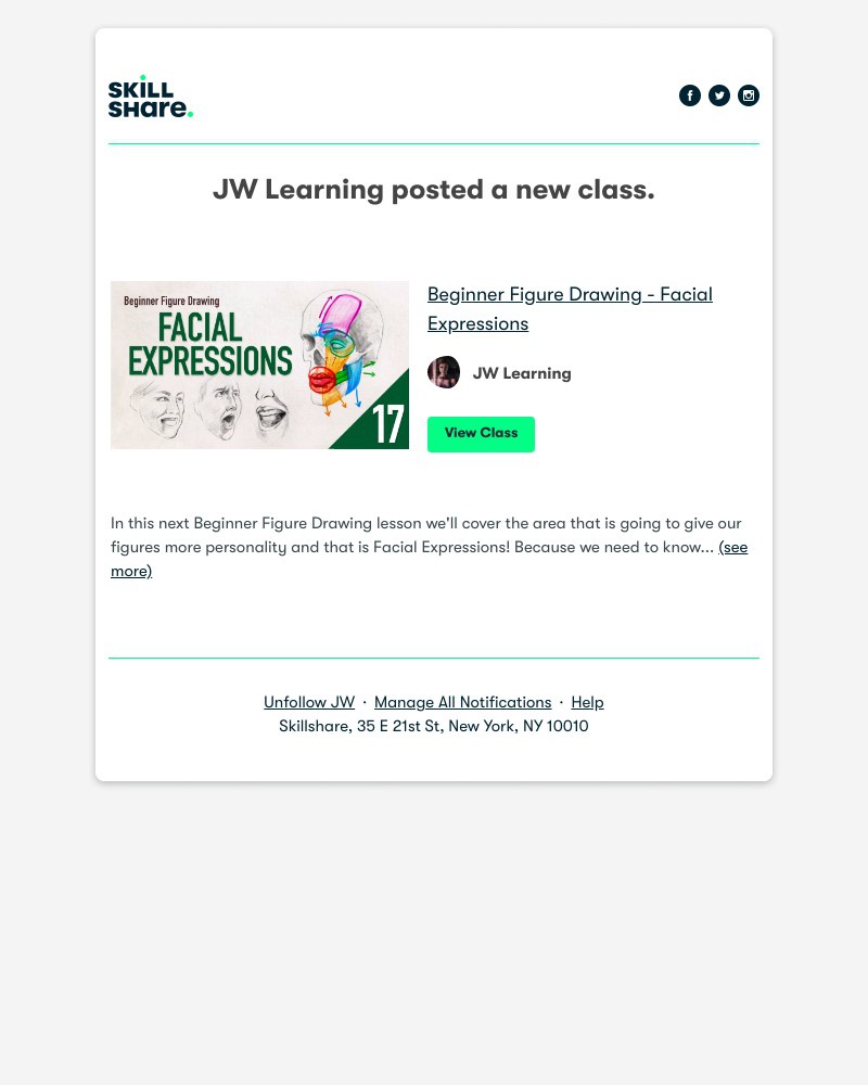Skillshare - JW Learning posted a new class: "Beginner Figure Drawing - Facial Expressions"