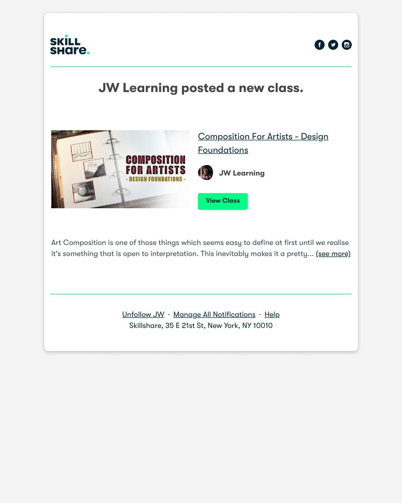 Skillshare - JW Learning posted a new class: "Composition For Artists - Design Foundations"