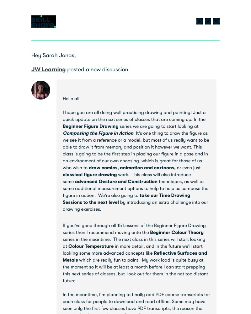 Skillshare - JW Learning Upcoming Class Updates