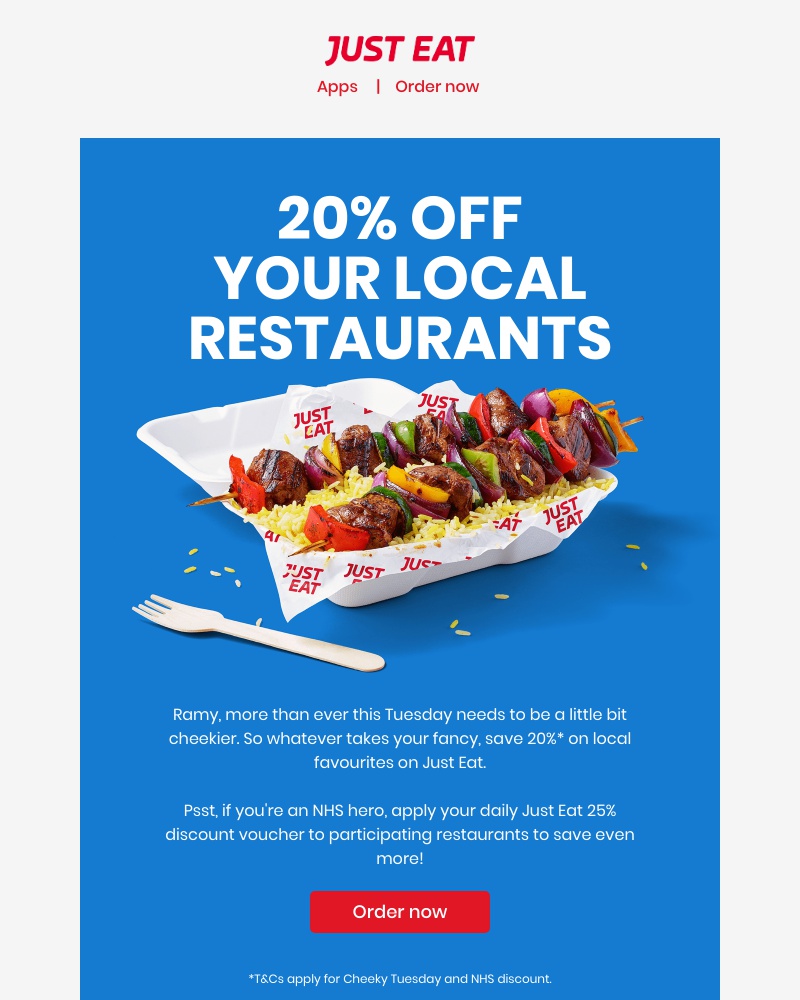Just Eat - Keep on being cheeky, Tuesday