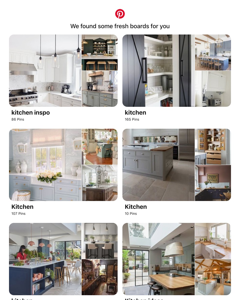 Pinterest - "kitchen inspo", "kitchen" and 4 other boards inspired by your recent activity