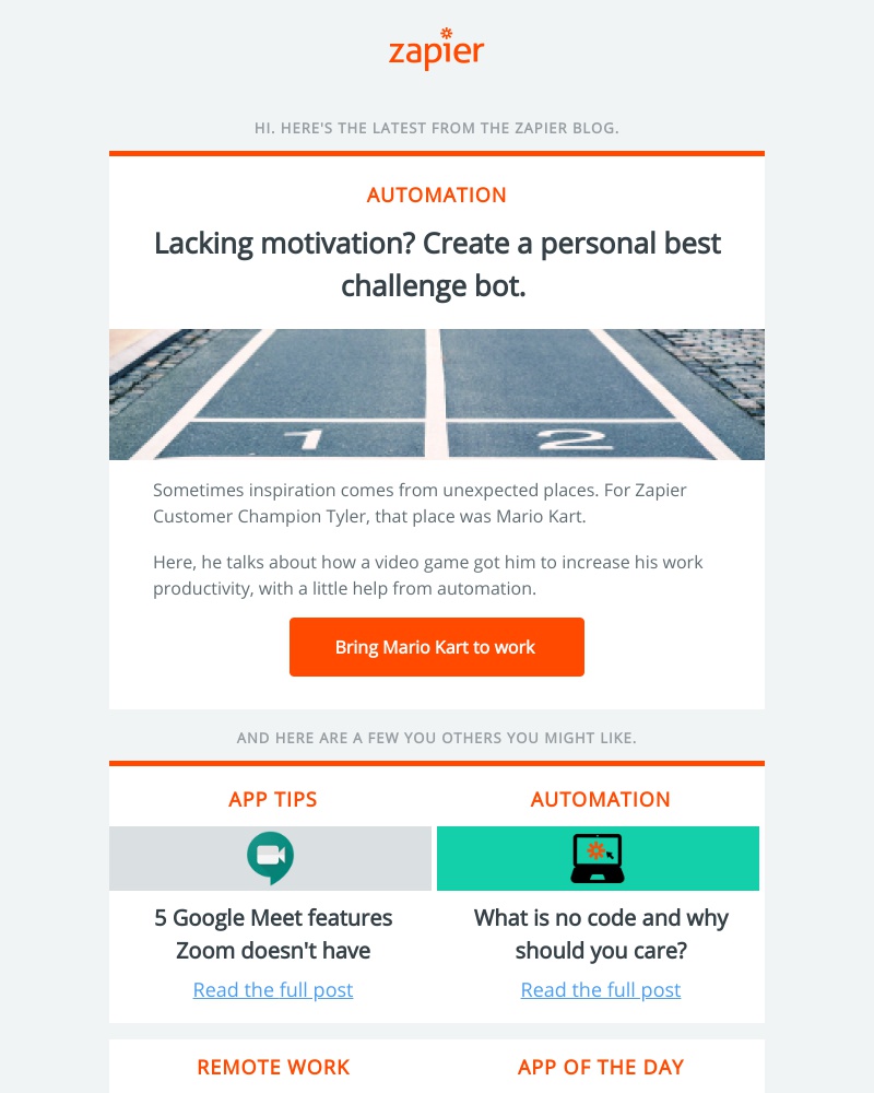 Zapier - Lacking motivation? Create a personal best challenge bot.