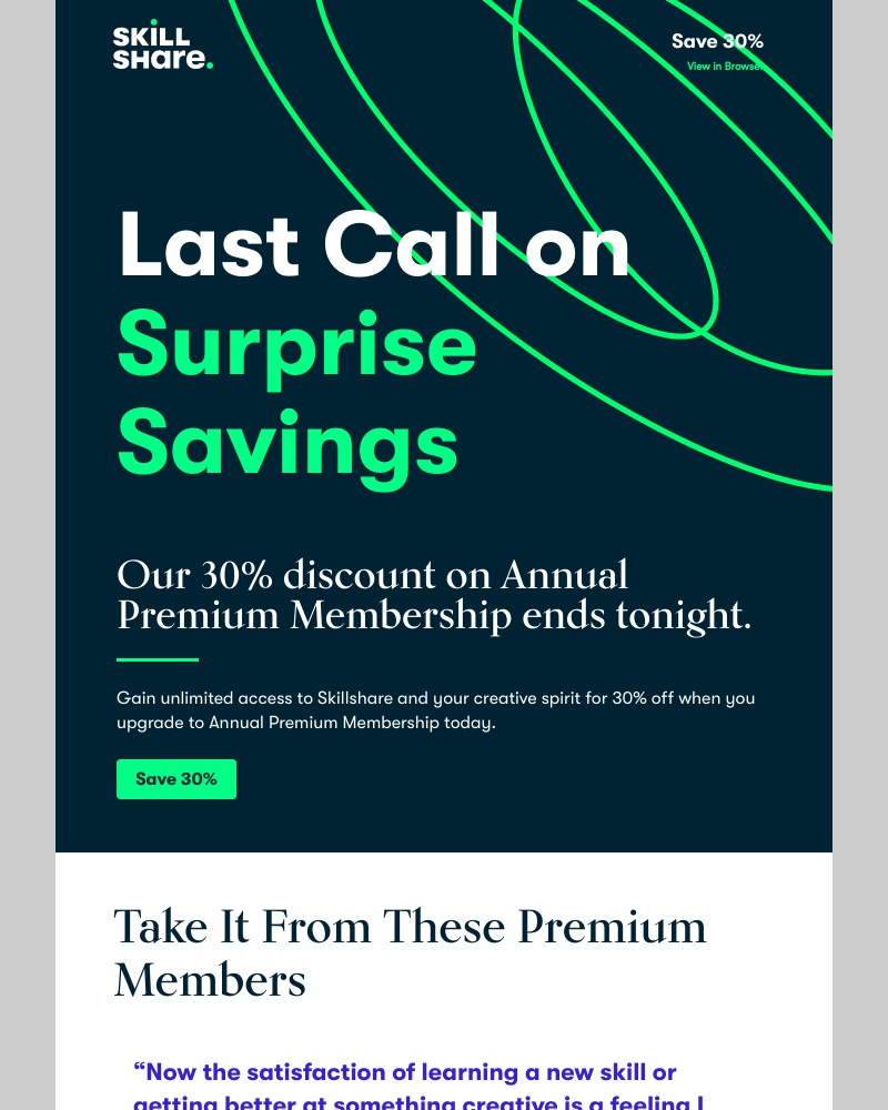 Skillshare - Last Call: Save 30% on Premium Membership
