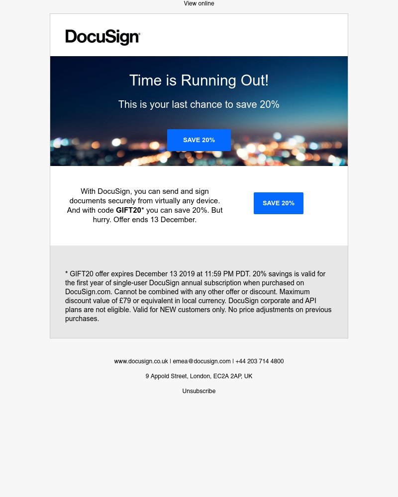 Docusign - Last call! Your chance to save 20% ends 13 December
