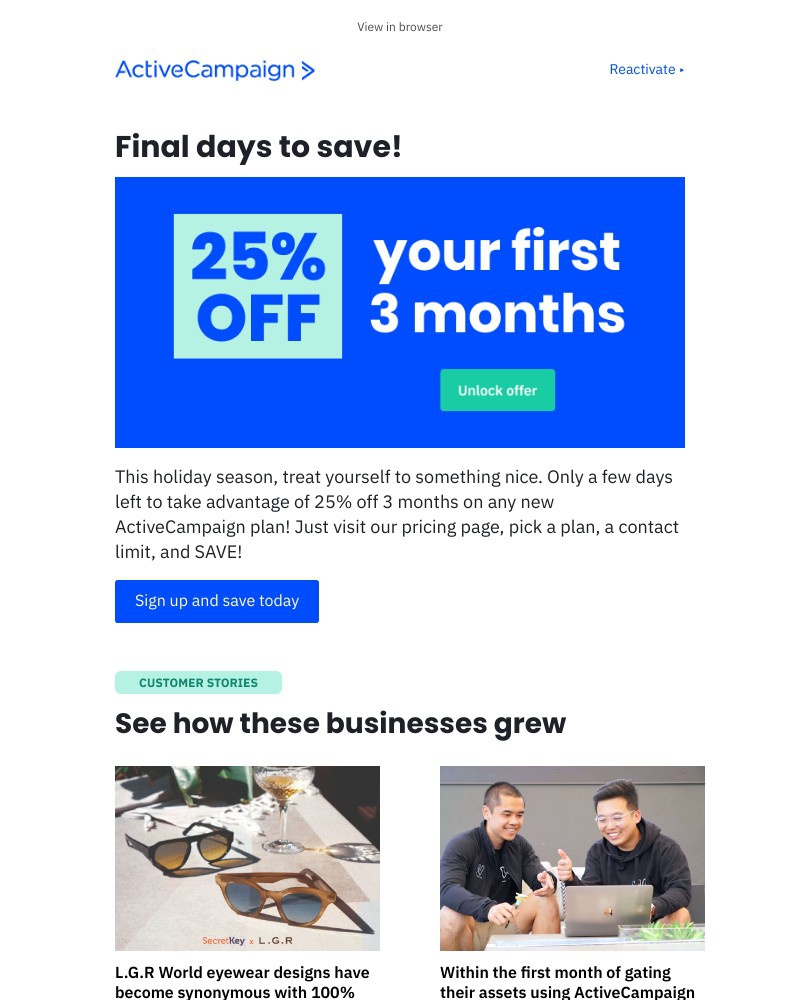  - Last chance - 25% off on any plan for 3 months