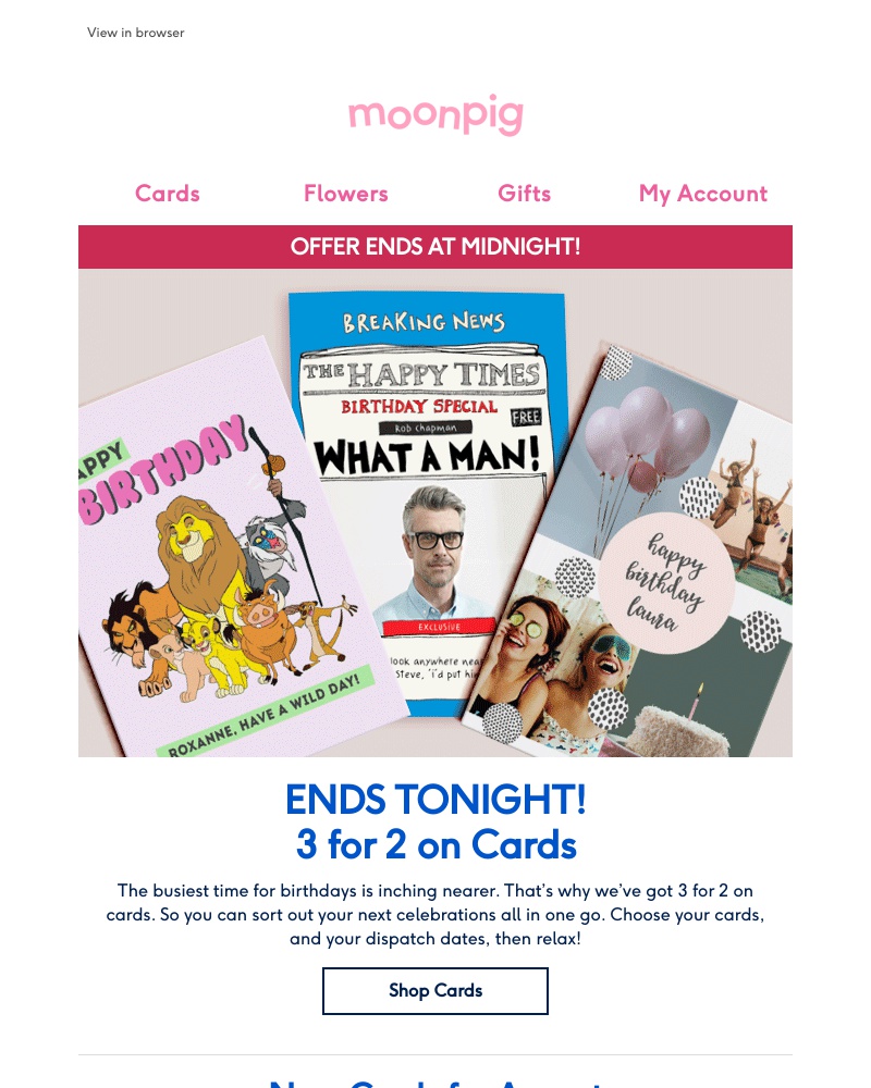 Moonpig - Last Chance! 3 for 2 on cards ENDS TODAY!
