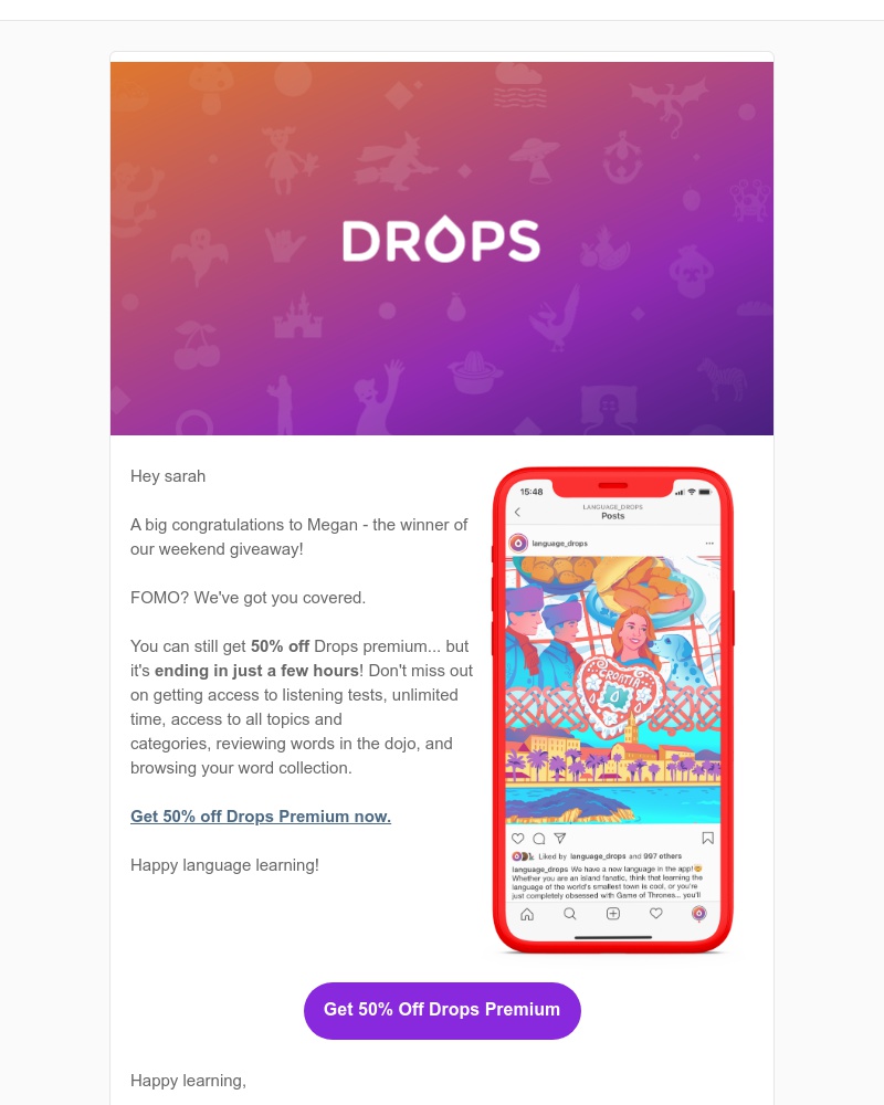 Drops - Last chance… 50% off promo ends tonight!