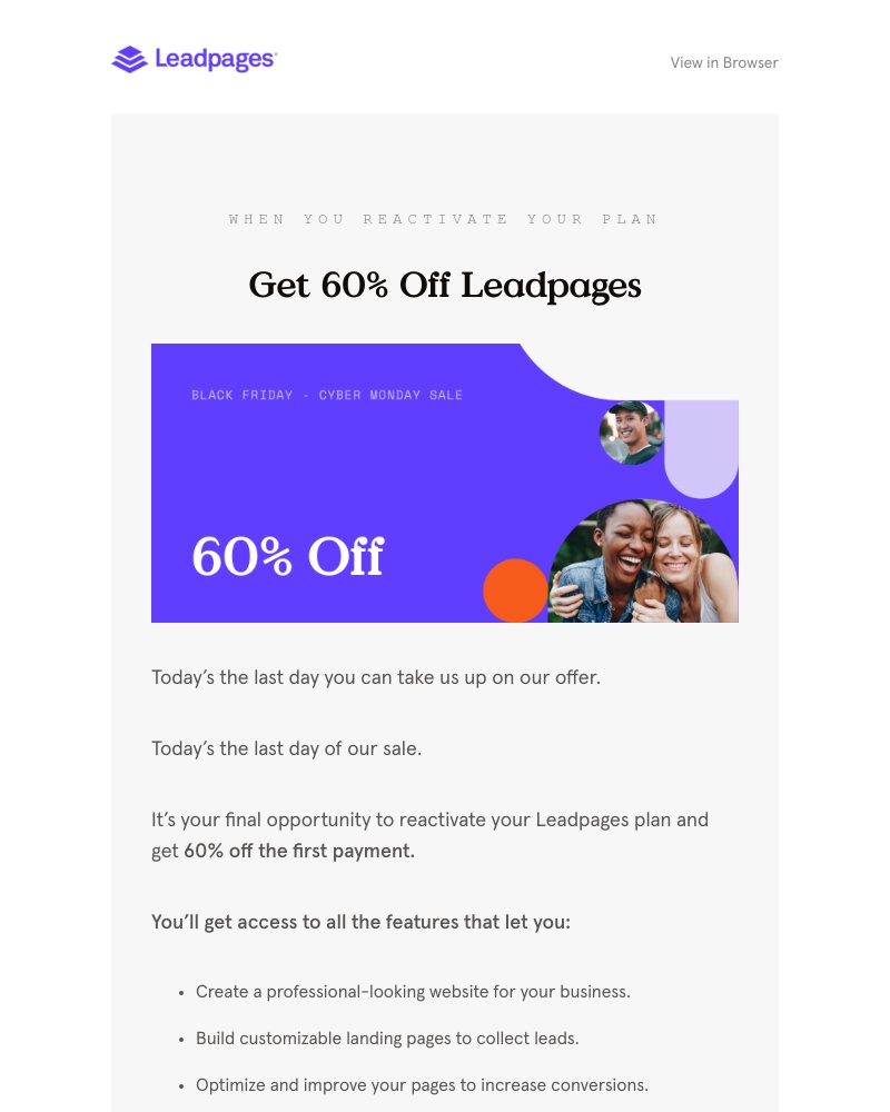 Leadpages - Last chance: Get 60% off your old plan