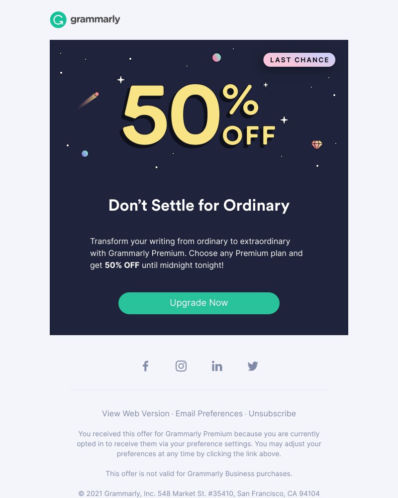 Grammarly - 🚨LAST CHANCE! Get a dazzling 50% OFF Premium!