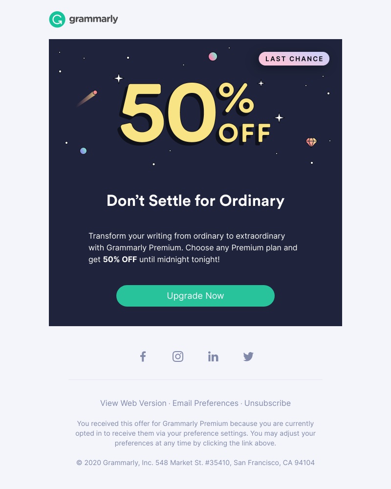 Grammarly - LAST CHANCE! Get a dazzling 50% OFF Premium!