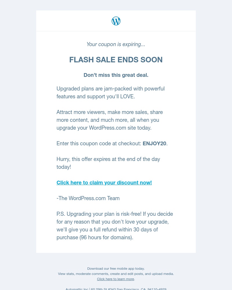 WordPress - Last chance! Hurry, you can still save on a WordPress.com plan!