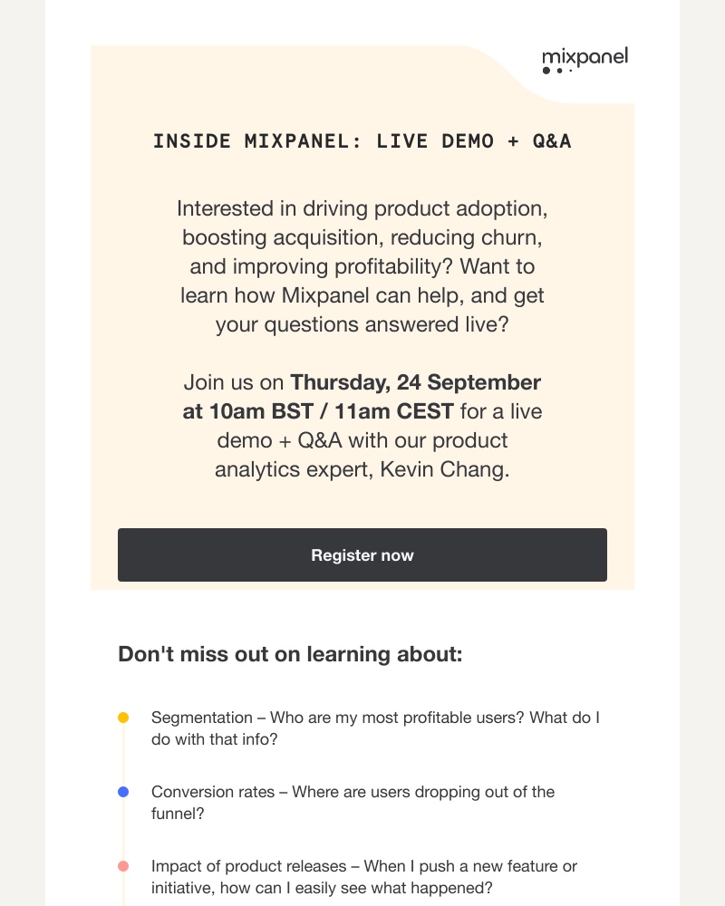 Mixpanel - Last chance! Live demo + Q&A with analytics experts | Thursday, 24 Sept. @ 10am BST