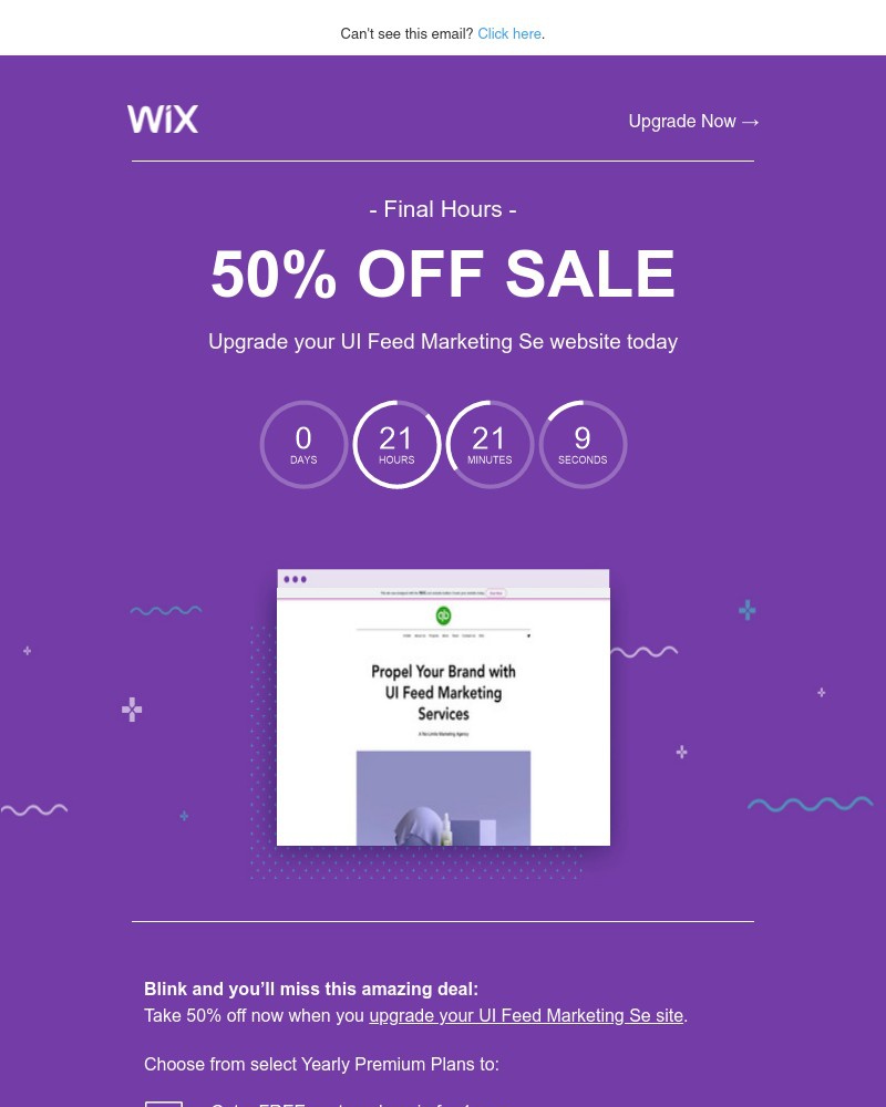 Wix - Last chance: Save 50% when you upgrade your UI Feed Marketing Se website