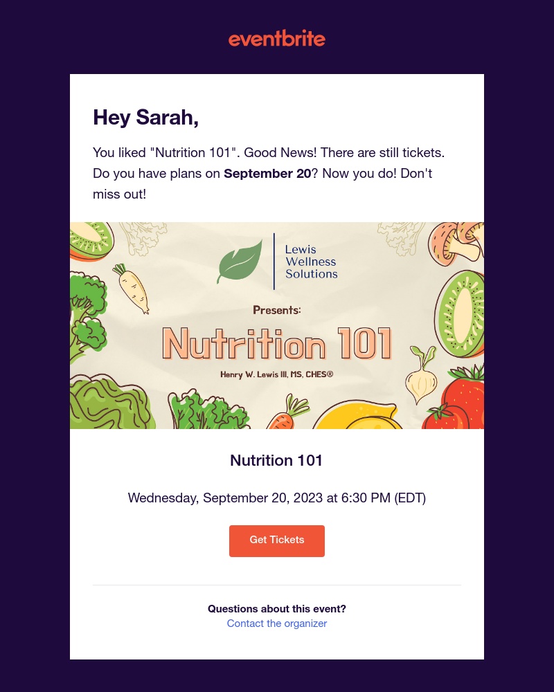 Eventbrite - Last chance to buy tickets for Nutrition 101