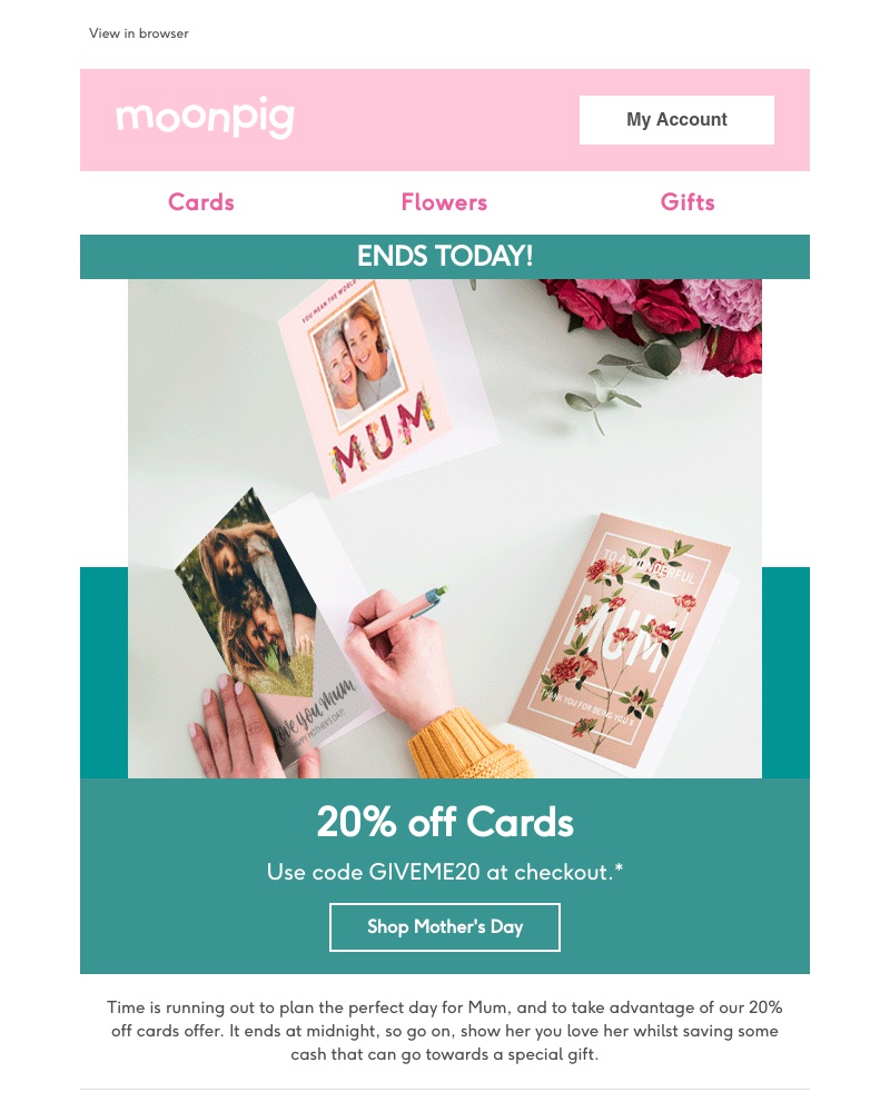 Moonpig - Last chance to get 20% off cards!