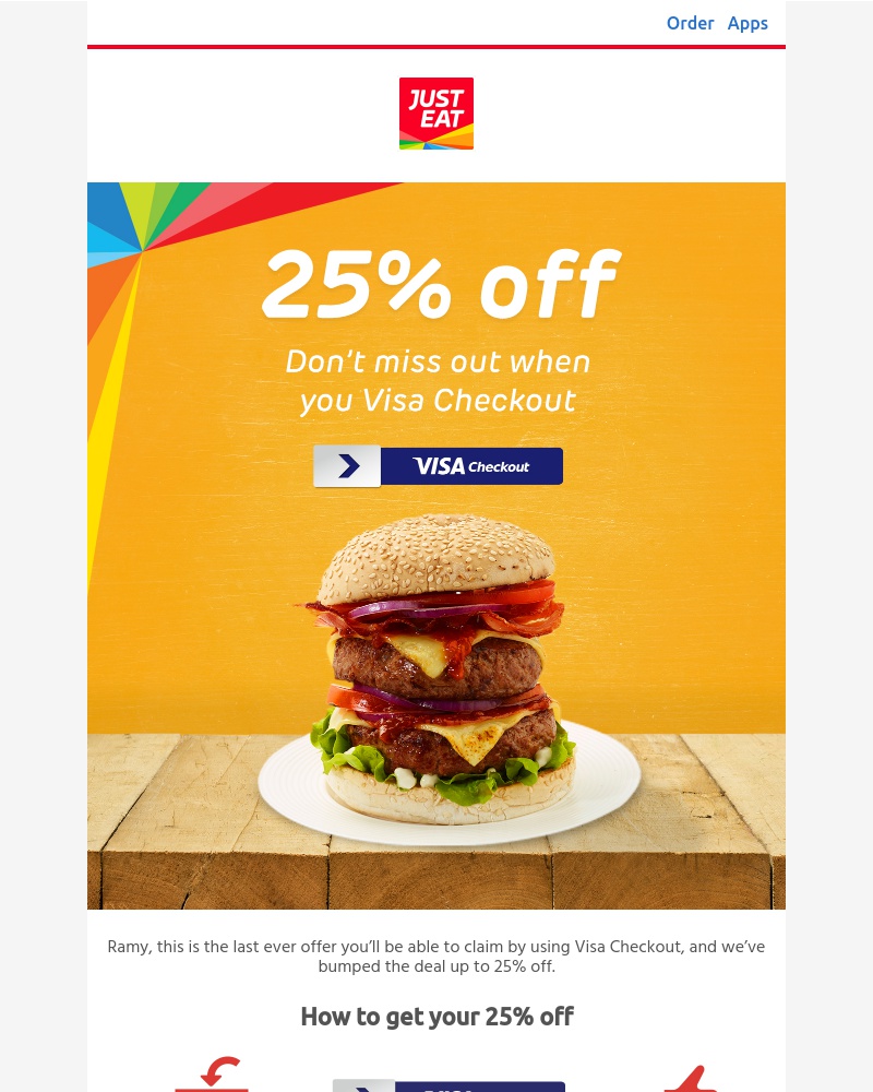 Just Eat - Last chance to get 25% off with Visa Checkout