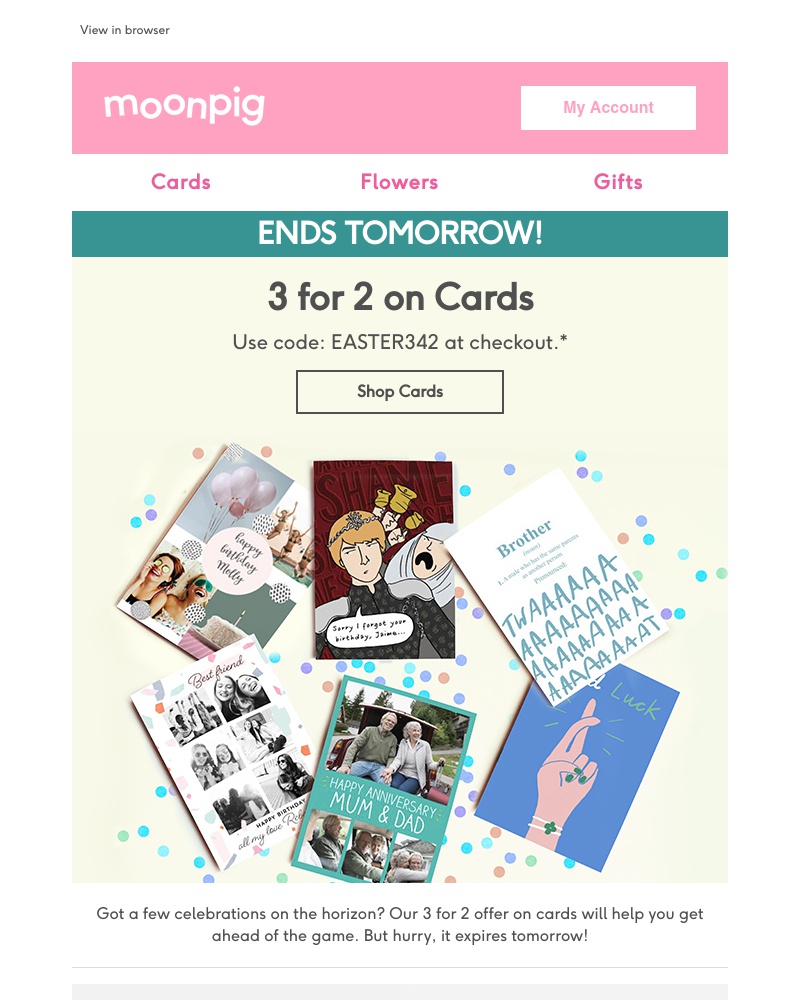 Moonpig - LAST DAYS - 3 for 2 on cards!