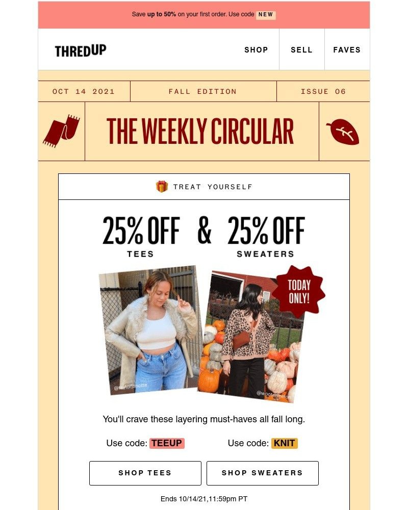 thredUP - 🍂Layering up? Here's TWO coupons!