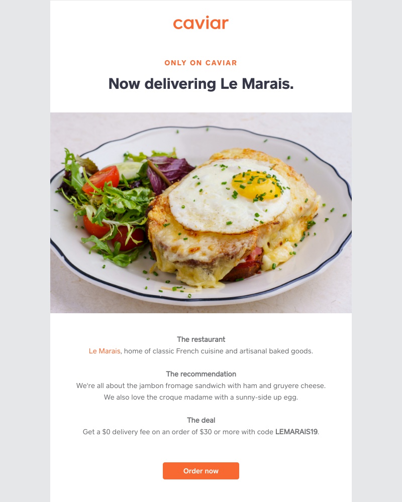  - Le Marais is now only on Caviar (with $0 delivery fees)