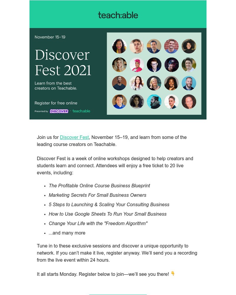 Teachable - Learn, create, and be inspired—with a week of free live events from leading creators!