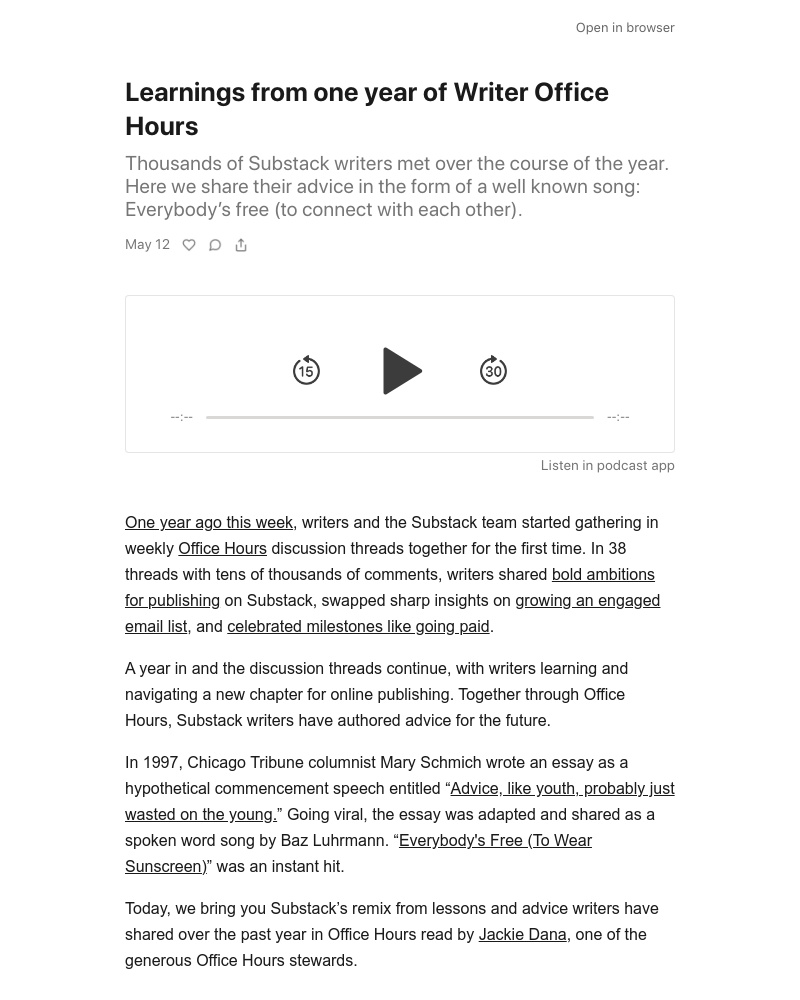 Substack - Learnings from one year of Writer Office Hours