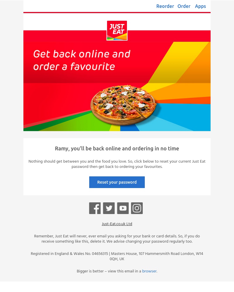 Just Eat - Let’s reset your Just Eat password