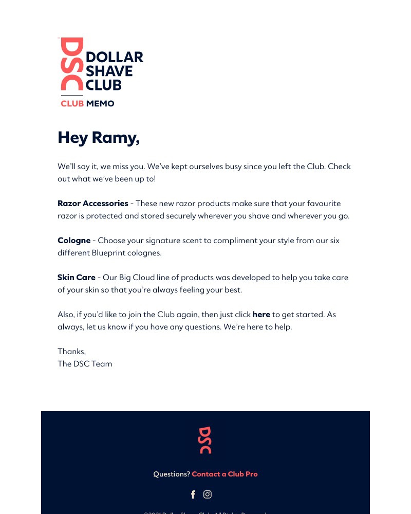 Dollar Shave Club - Let’s try again - Ramy, since you’ve been gone...