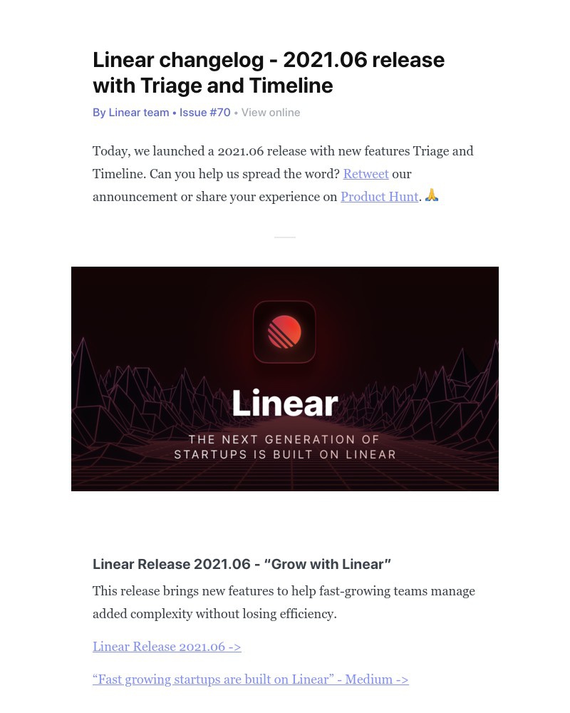 Linear - Linear changelog - 2021.06 release with Triage and Timeline