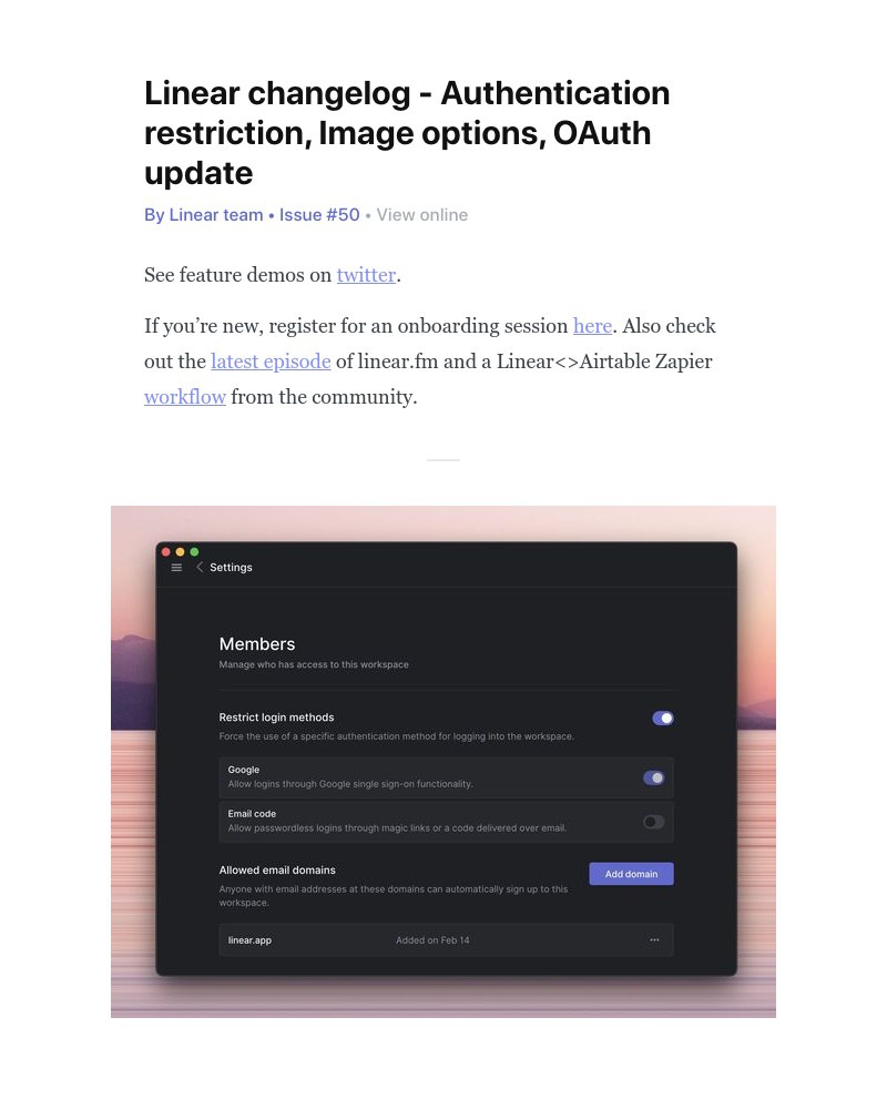 Linear - Linear changelog - Authentication restriction, Image options, OAuth update