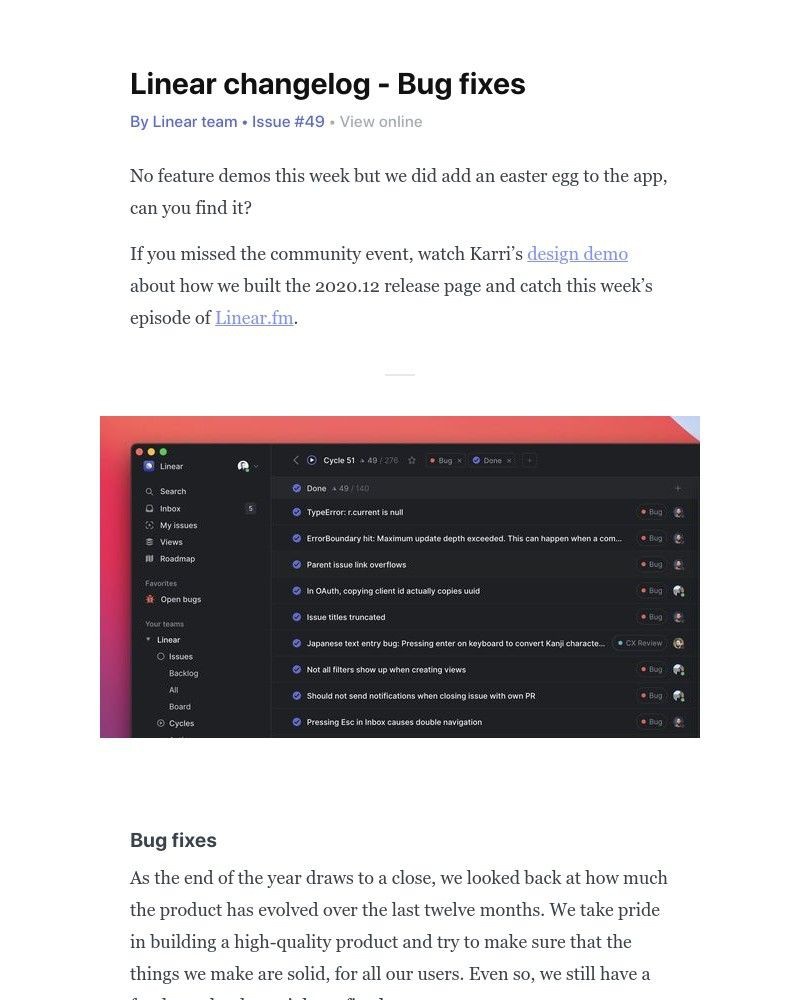 Linear - Linear changelog - Bug fixes