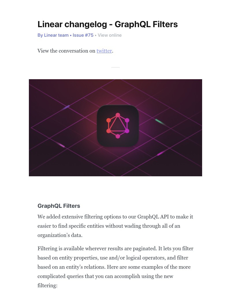 Linear - Linear changelog - GraphQL Filters