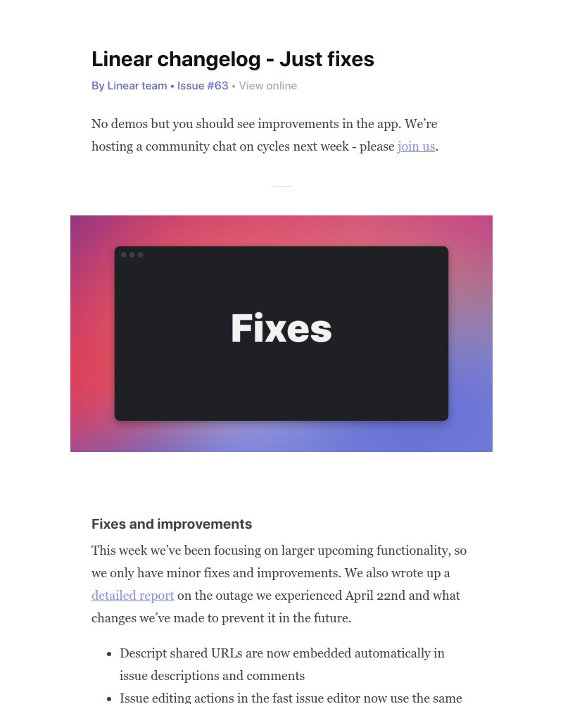 Linear - Linear changelog - Just fixes
