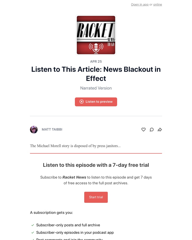 Substack - Listen to This Article: News Blackout in Effect