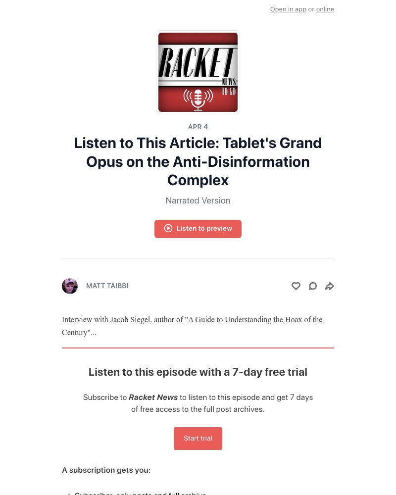 Substack - Listen to This Article: Tablet's Grand Opus on the Anti-Disinformation Complex