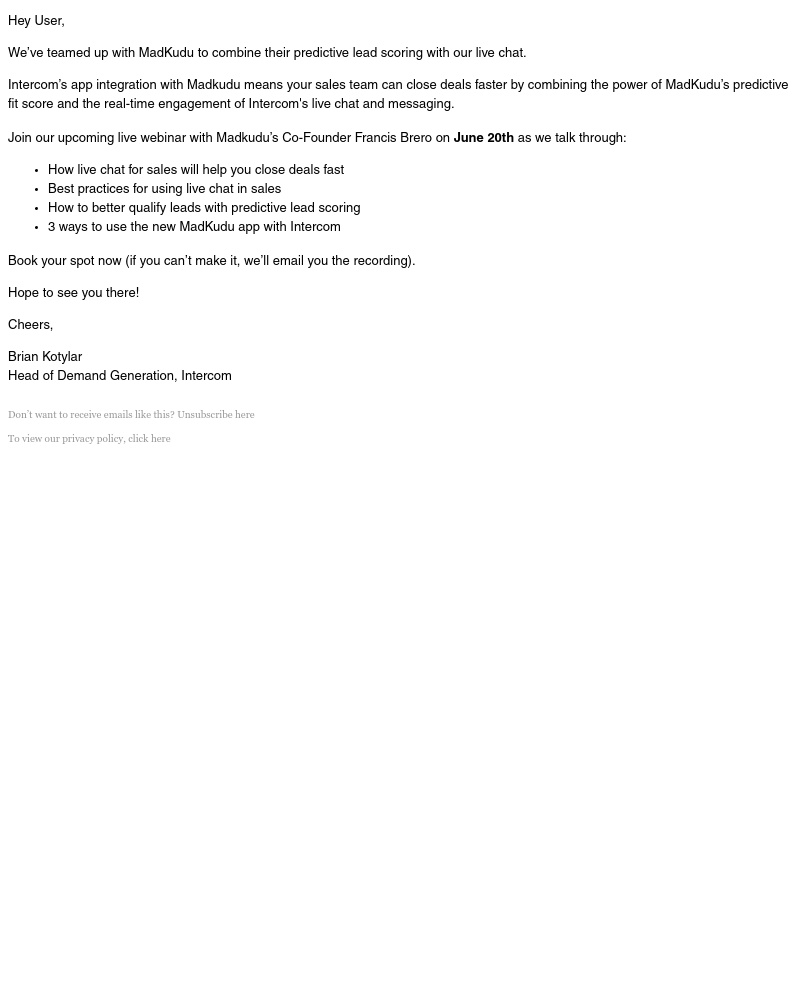Intercom - Live chat + predictive lead-scoring = faster deals