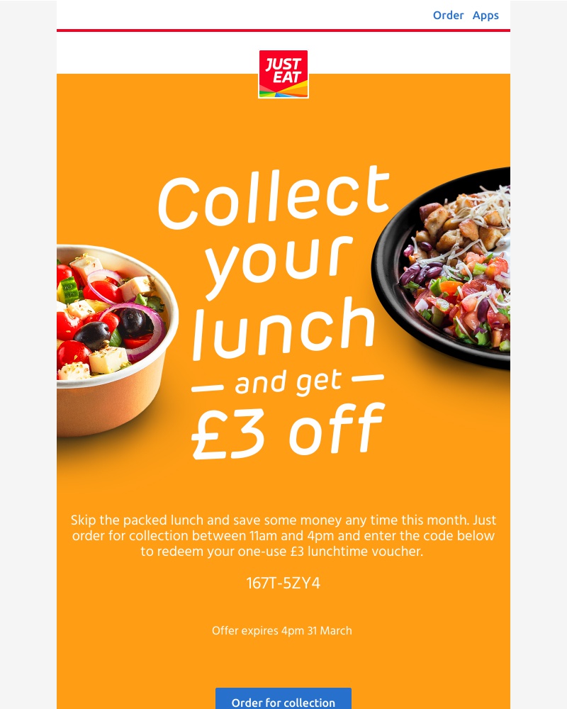 Just Eat - Lunch is sorted, collect and get £3 off