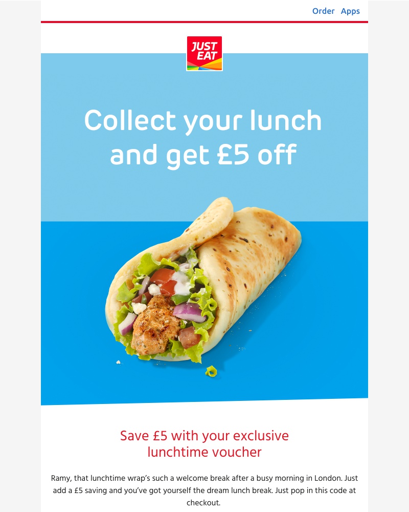 Just Eat - Lunch is sorted, collect and get £5 off