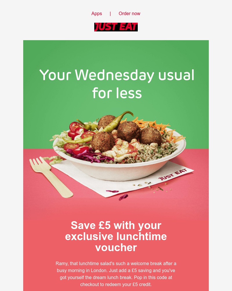 Just Eat - Lunch is sorted, here's £5 off