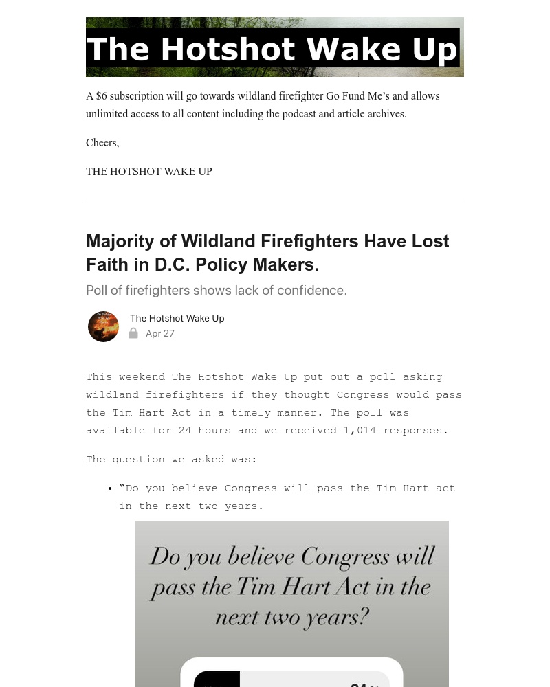 Substack - Majority of Wildland Firefighters Have Lost Faith in D.C. Policy Makers.