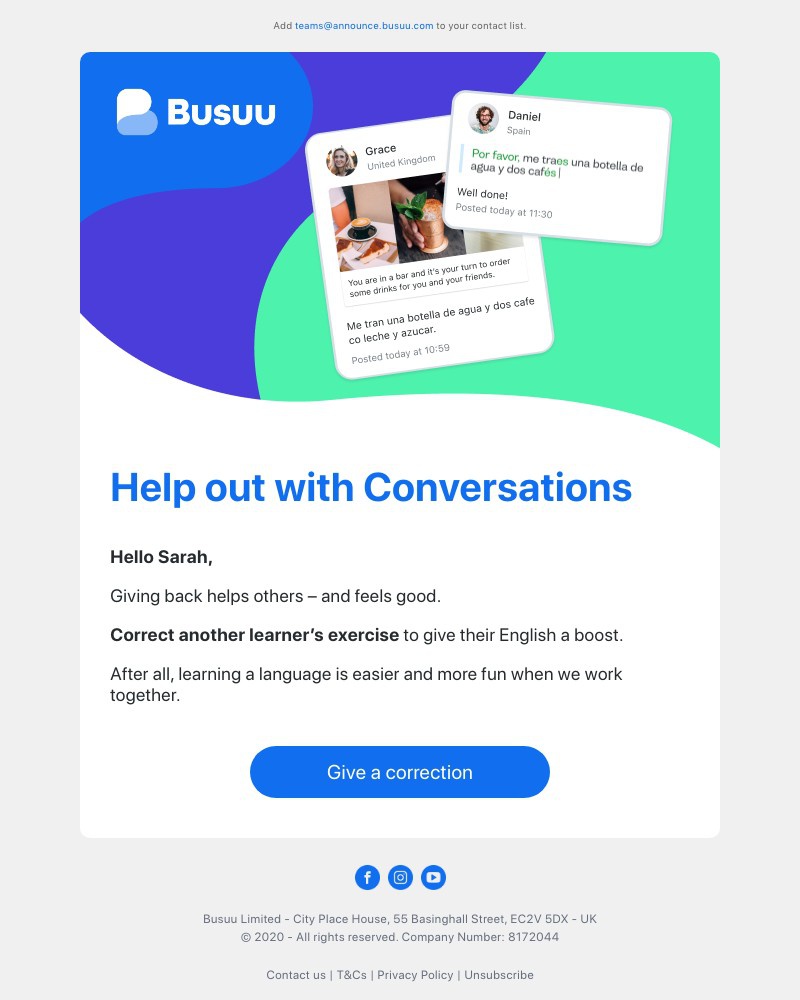 Busuu - Make someone’s day 🌻 Correct another learner’s exercise 💯