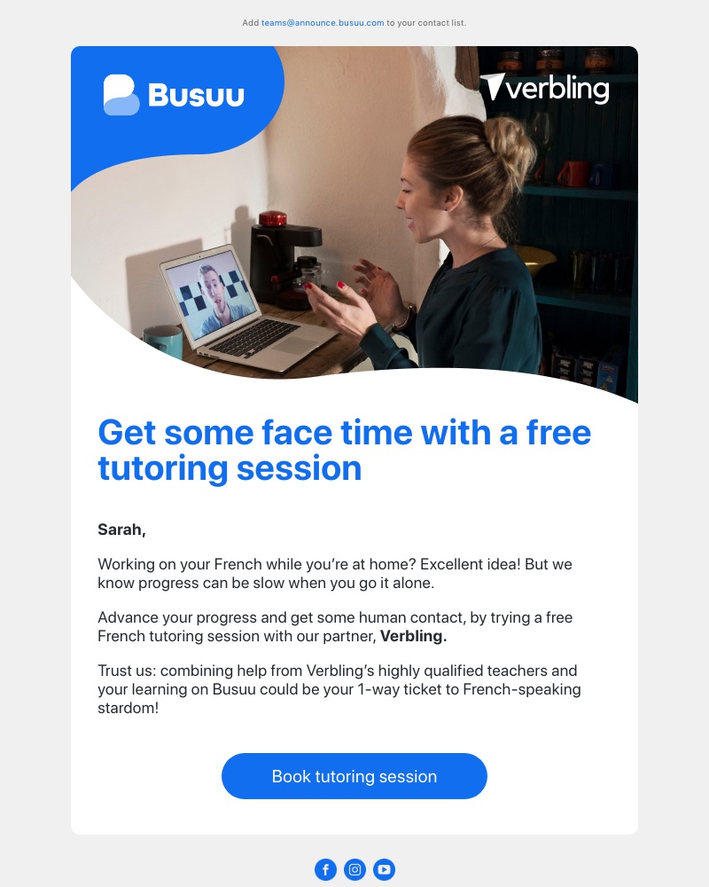 Busuu - Maximise progress at home with a free French tutoring session from our partner Verbling