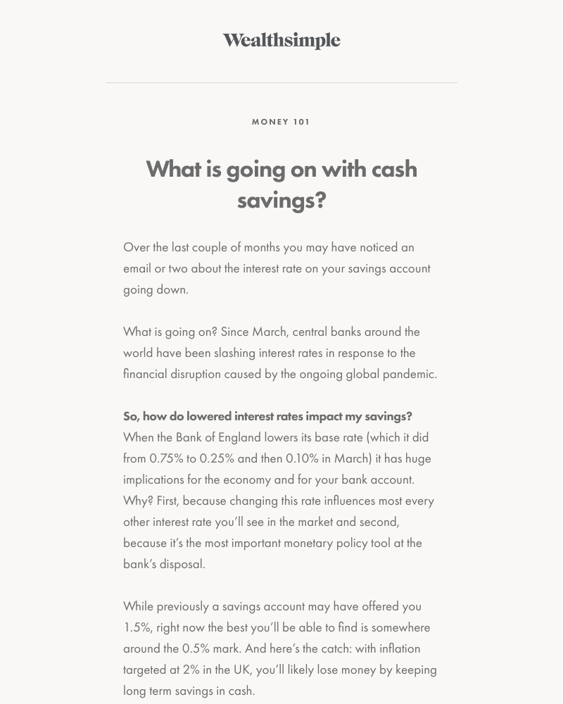 Wealthsimple - Money 101: What is going on with cash savings?