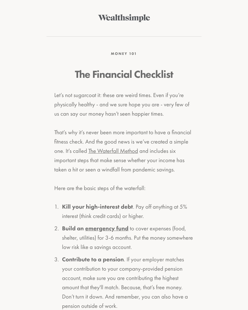 Wealthsimple - Money 101: Your financial fitness checklist