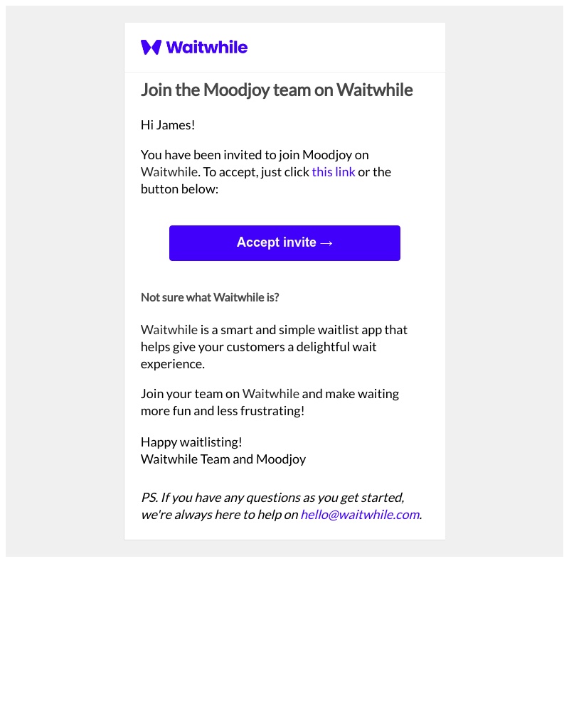 Accepting an invite on Waitwhile video screenshot