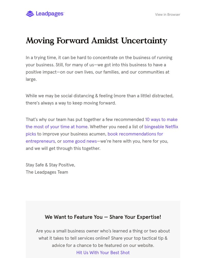 Leadpages - Moving Forward Amidst Uncertainty