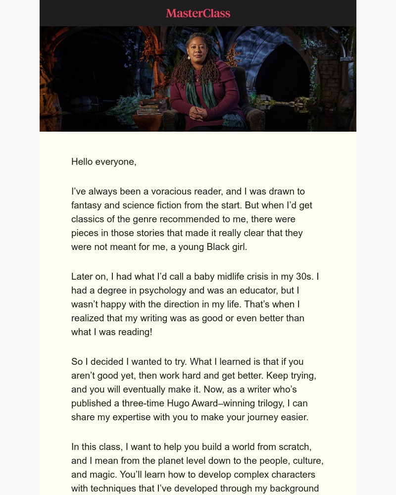  - My MasterClass on fantasy and science fiction writing is here