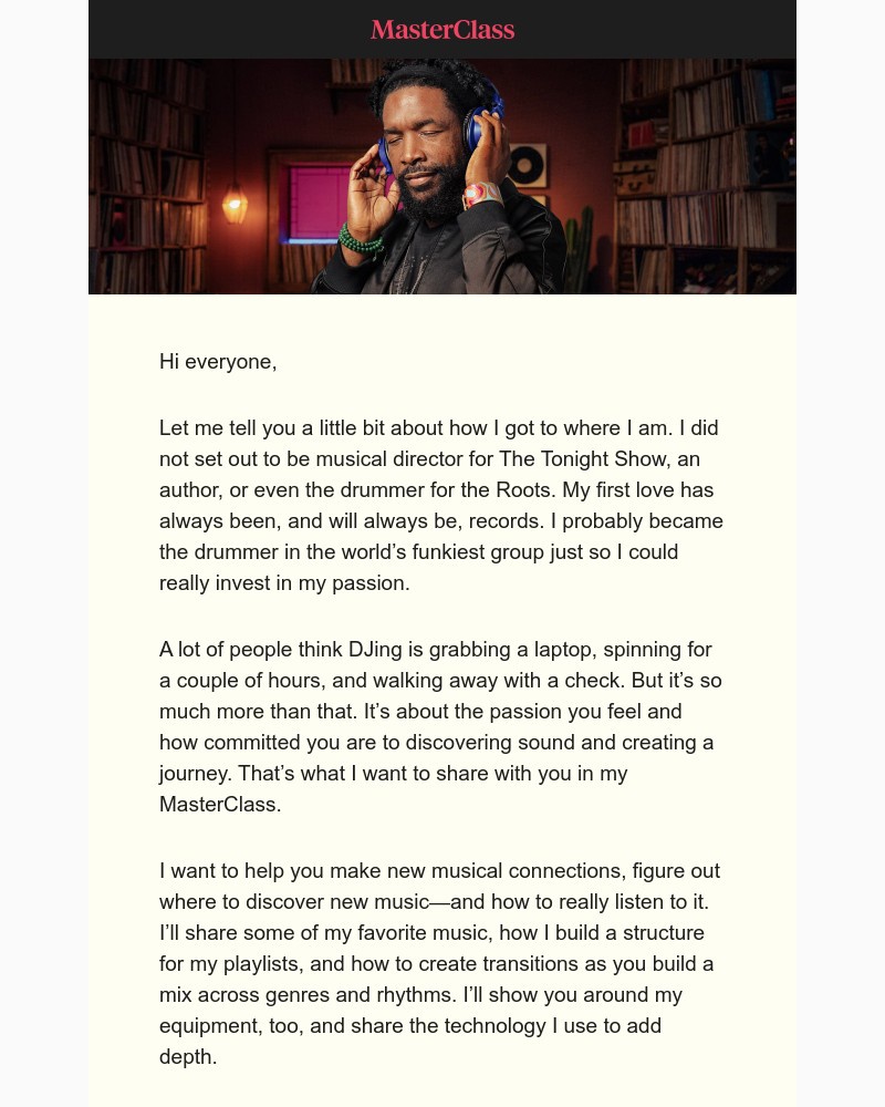 - My MasterClass on music curation and DJing is here