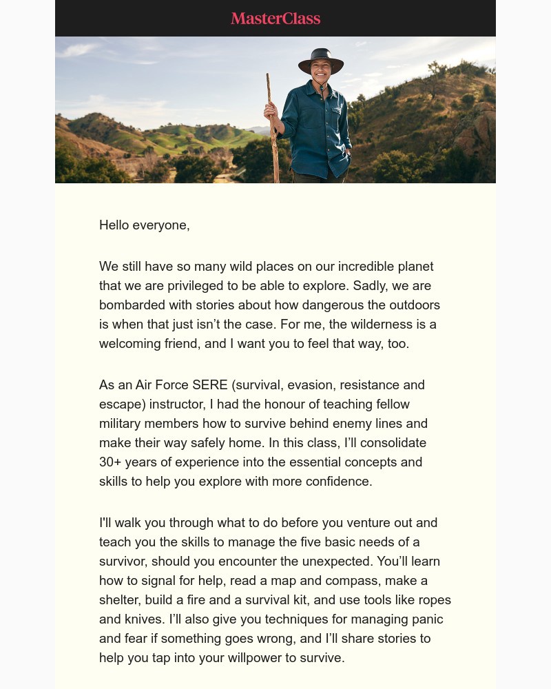  - My new MasterClass on wilderness survival is here