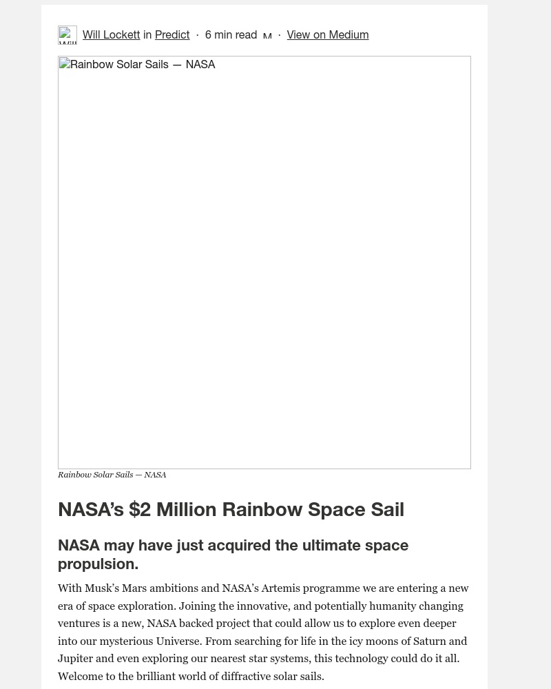 Medium - NASA’s $2 Million Rainbow Space Sail